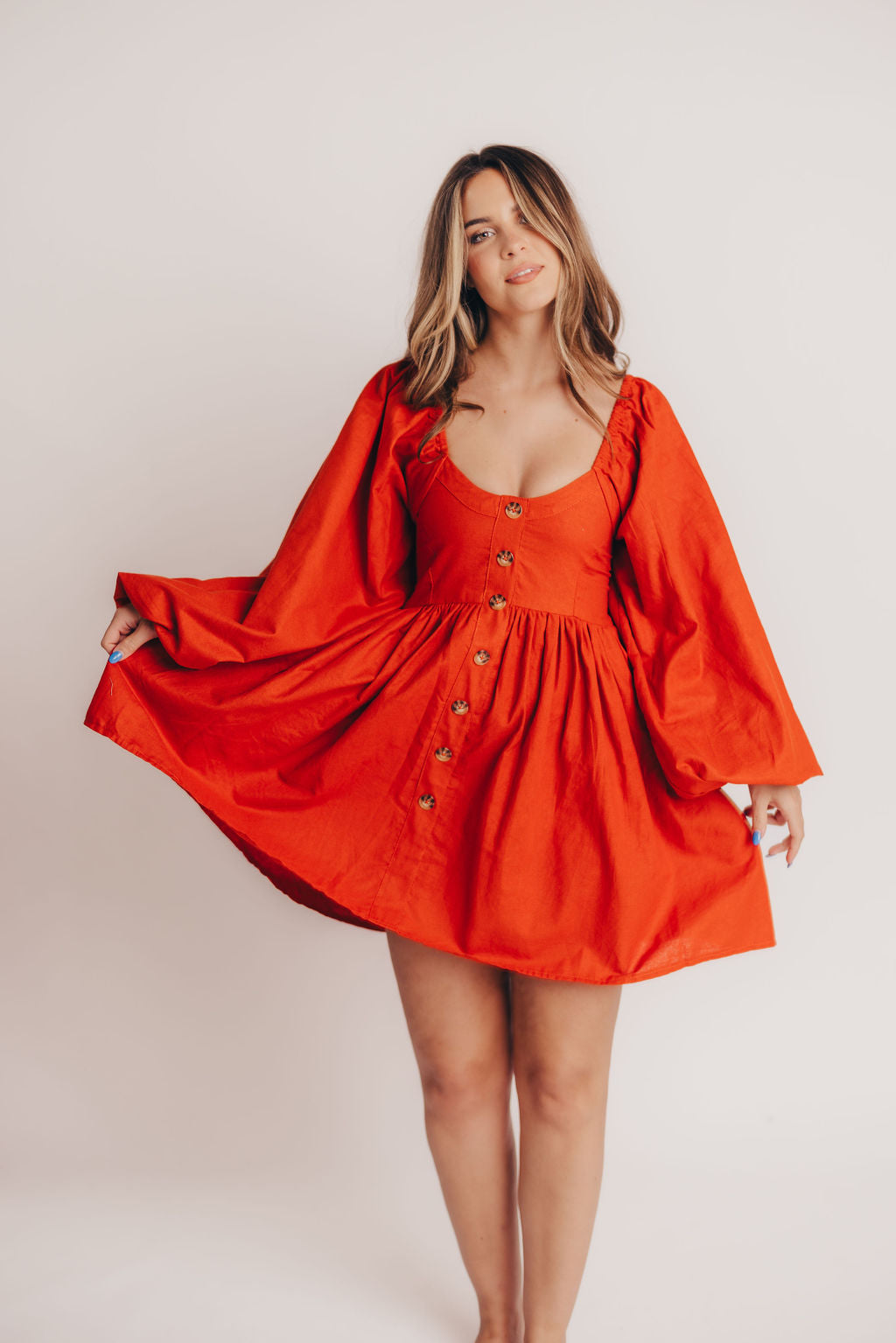 Chloie Empire Waist Linen Mini Dress in Cranberry - Handmade in Bali - Extended Sizes