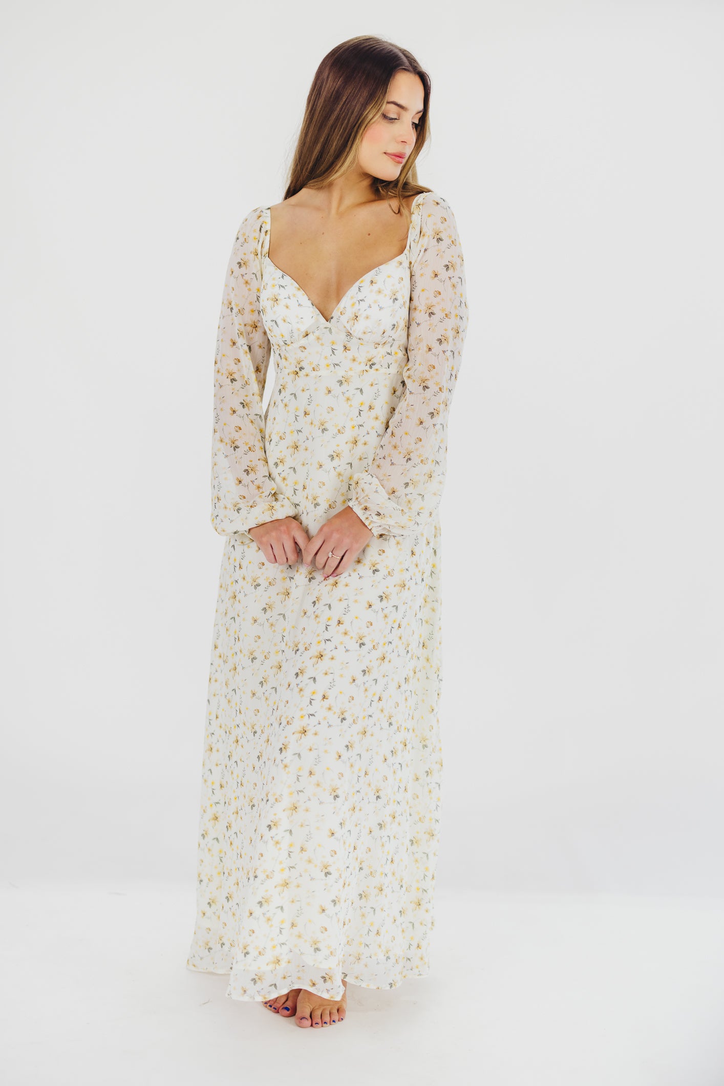 Parker Smocked Maxi Dress with Puffed Sleeves in Ivory