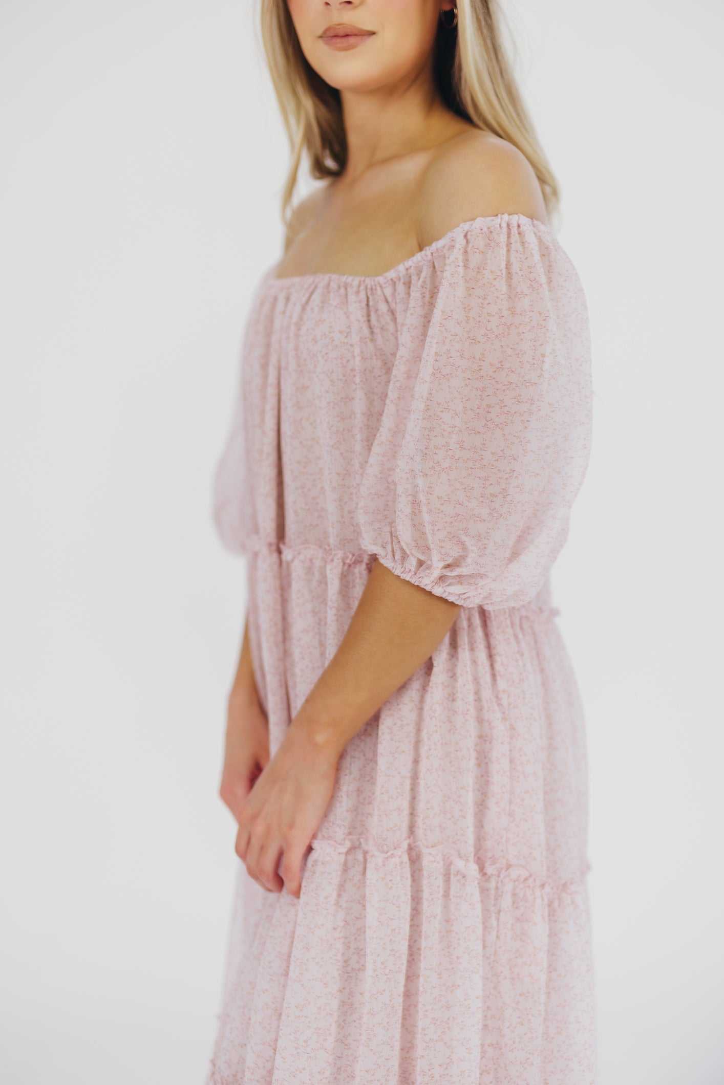 Eva Puffed Sleeve Maxi Dress in Light Pink Multi - Bump Friendly & Inclusive Sizing (S-3XL)