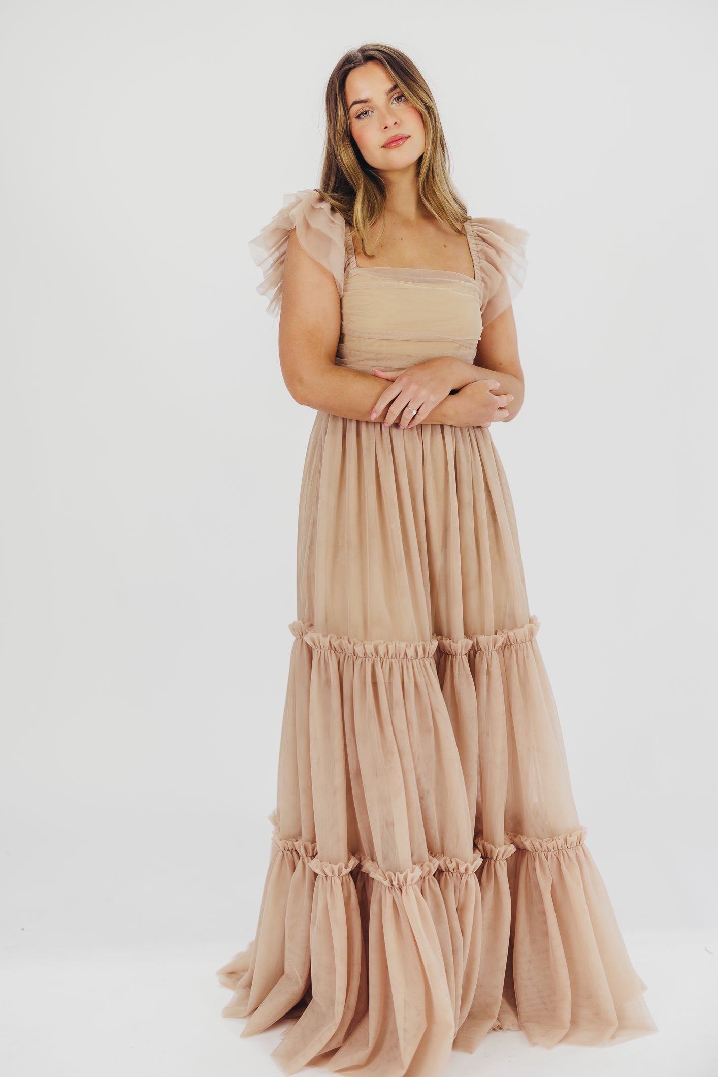 Bella Tiered Tulle Maxi Dress in Taupe - Bump Friendly & Inclusive Siz –  Worth Collective