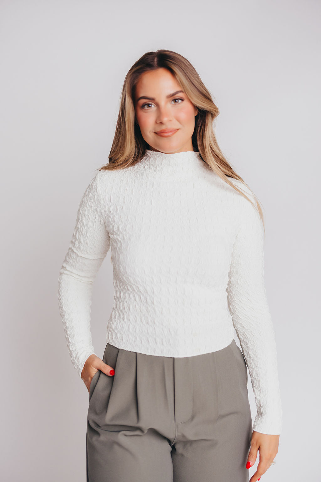 Max Textured Mockneck Top in Off-White