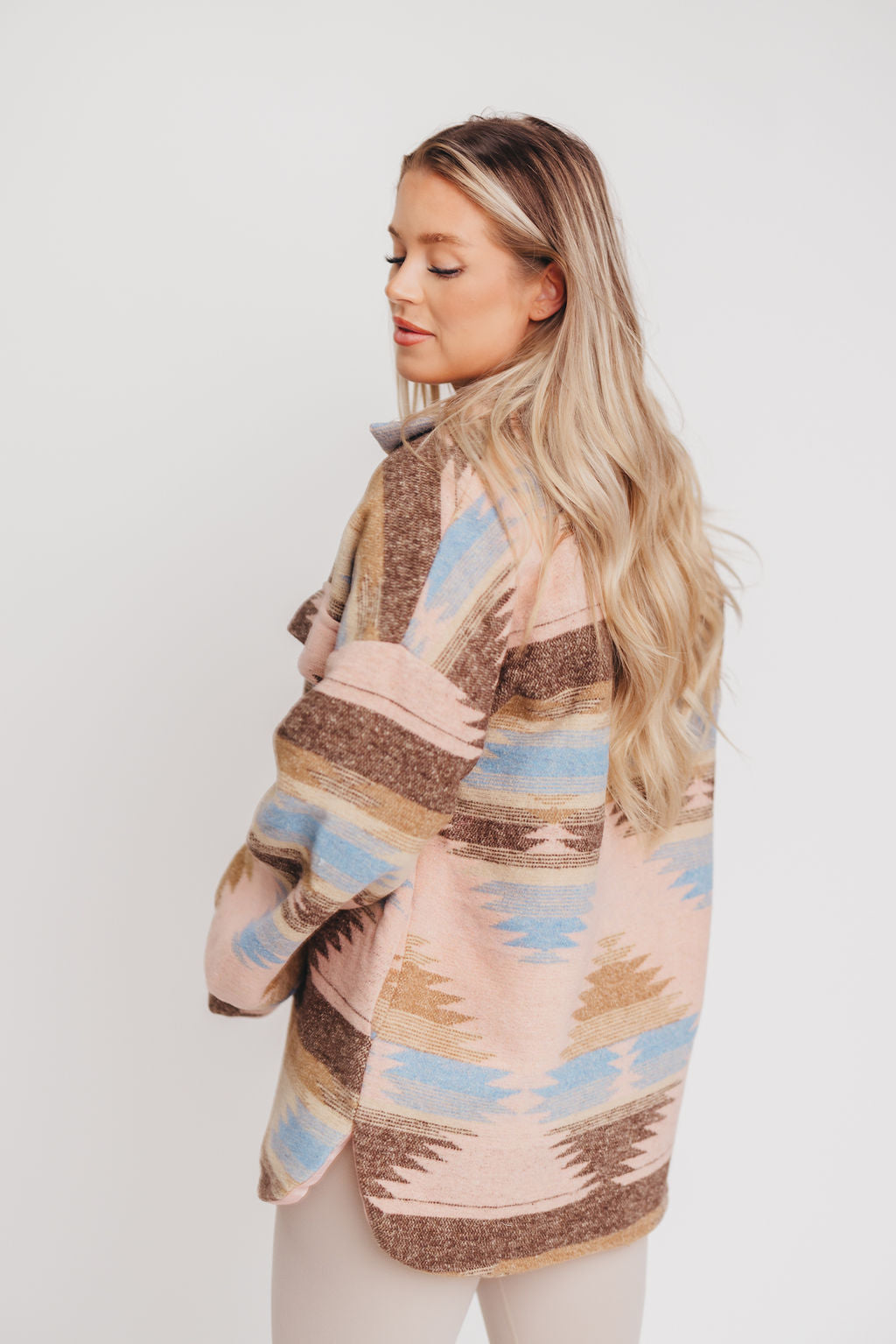 Southwestern Printed Oversized Shacket in Pink/Taupe