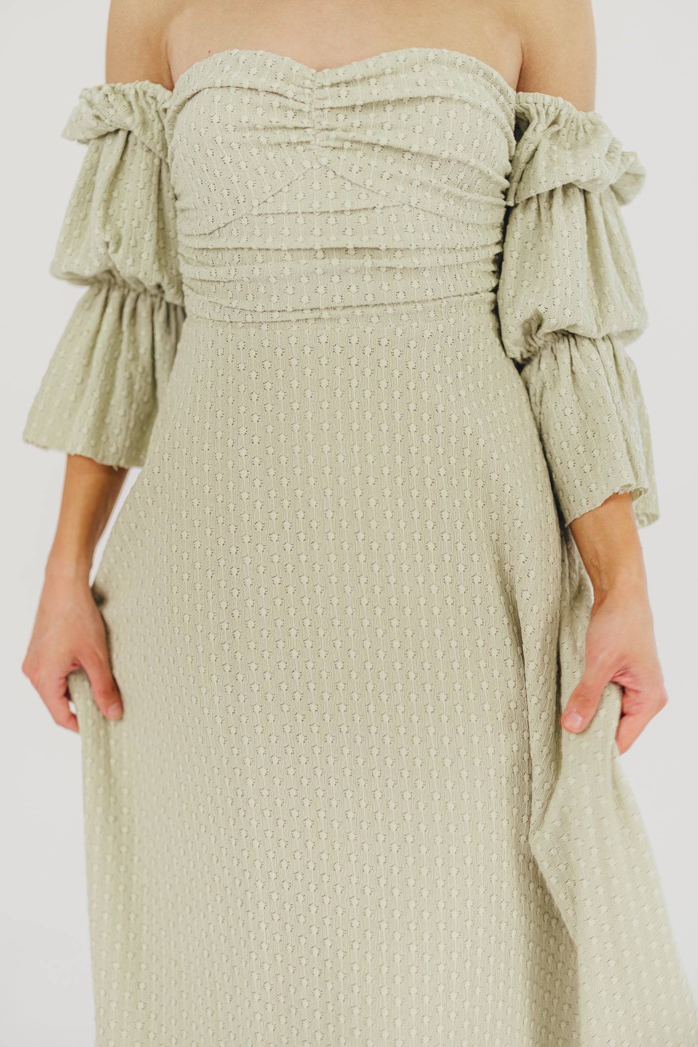 Corrine Tiered Sleeve Maxi Dress with Pockets in Light Olive Green - Bump Friendly