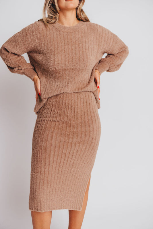 Ethan Ribbed Knee-Length Sweater Skirt in Chestnut - Bump Friendly