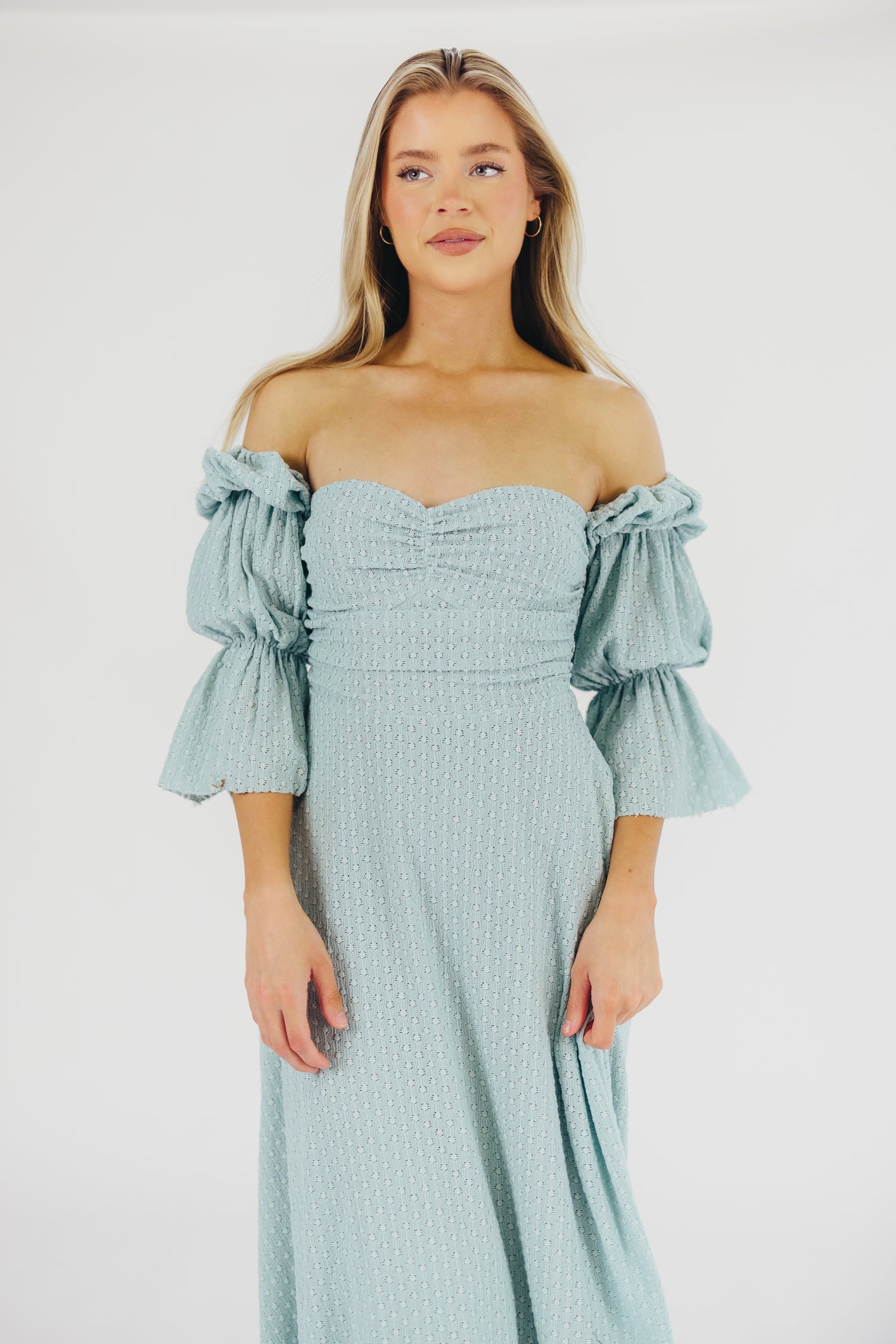 Corrine Tiered Sleeve Maxi Dress with Pockets in Teal Blue - Bump Friendly
