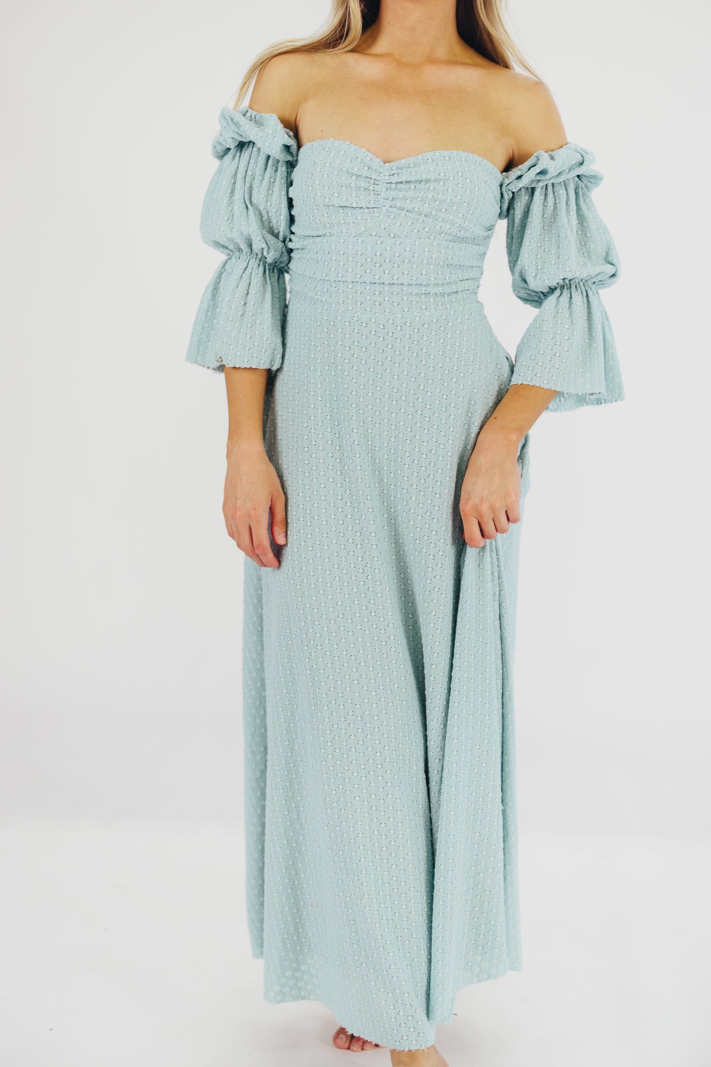 Corrine Tiered Sleeve Maxi Dress with Pockets in Teal Blue - Bump Friendly