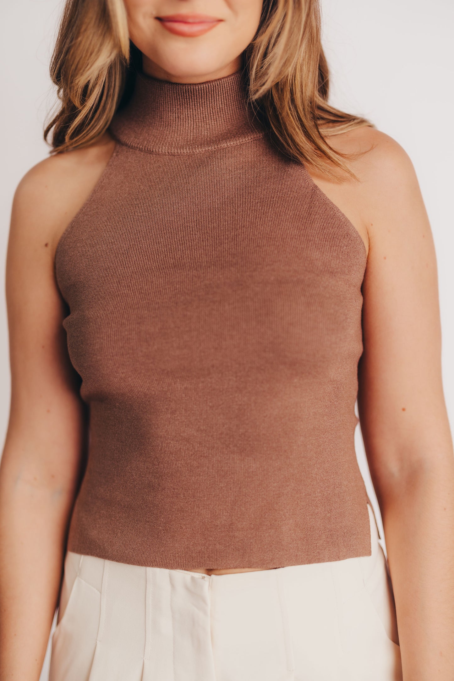 Mavis Demi-Turtleneck Knit Top in Brown