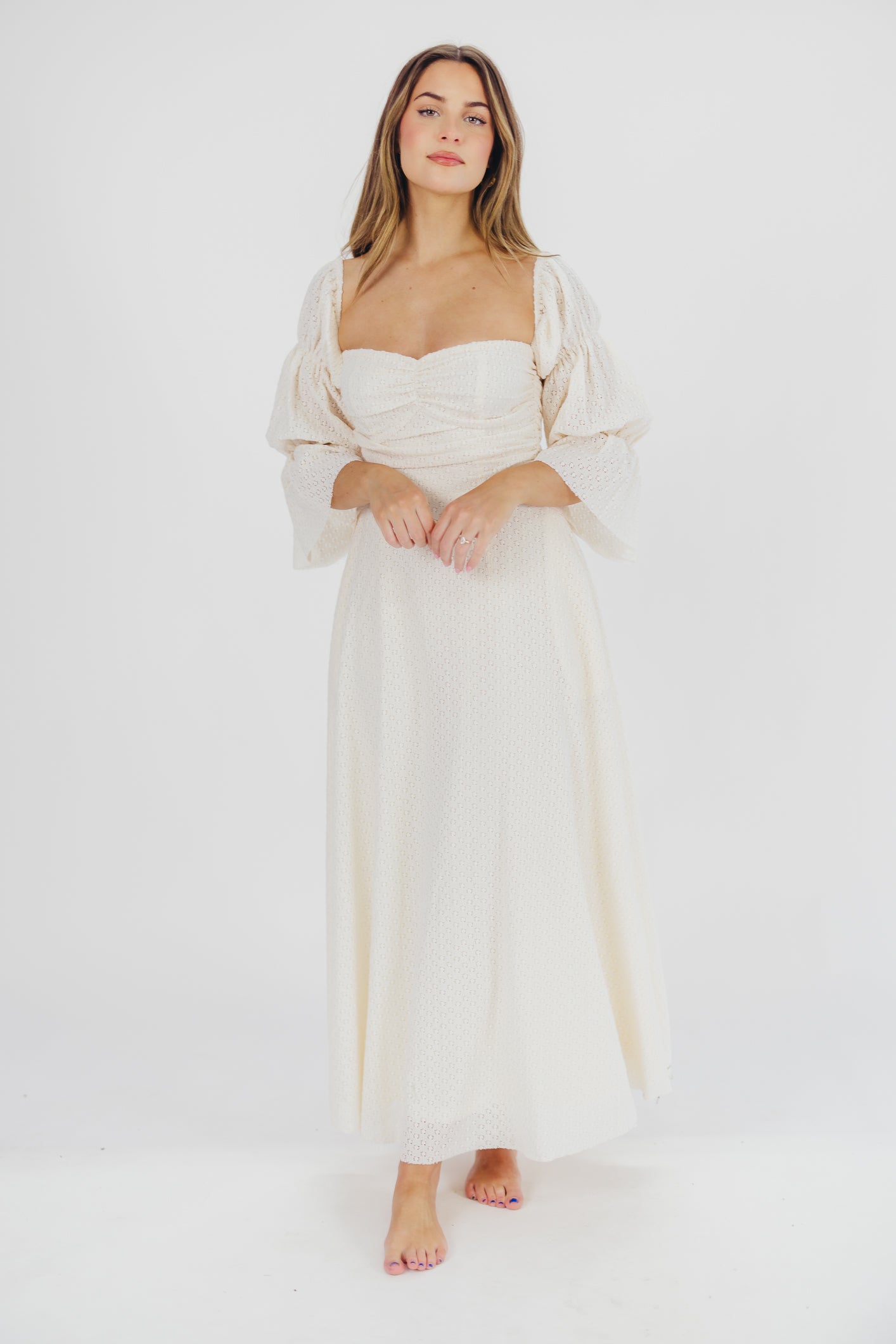 Corrine Tiered Sleeve Maxi Dress with Pockets in Ivory Cream - Bump Friendly