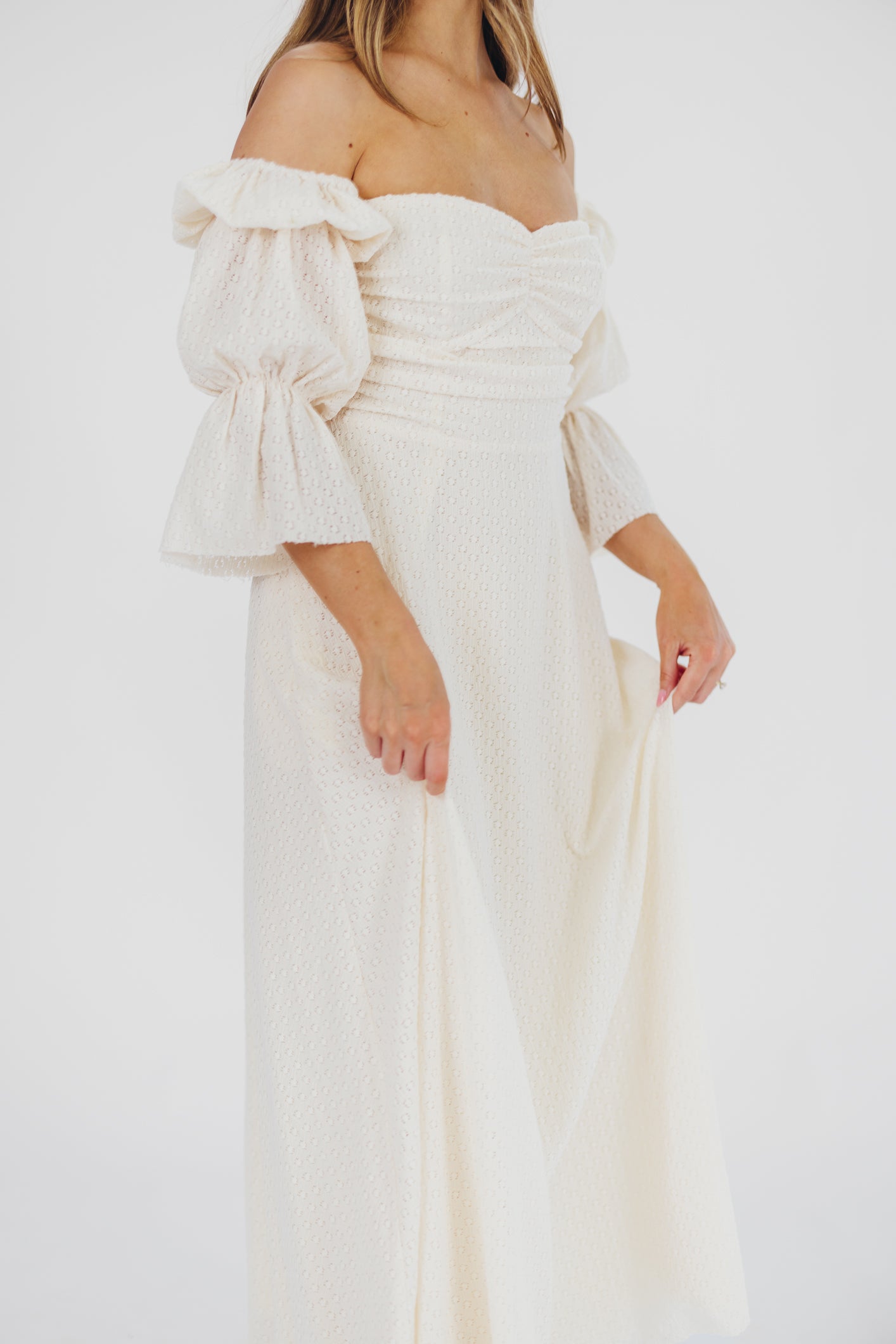 Corrine Tiered Sleeve Maxi Dress with Pockets in Ivory Cream - Bump Friendly