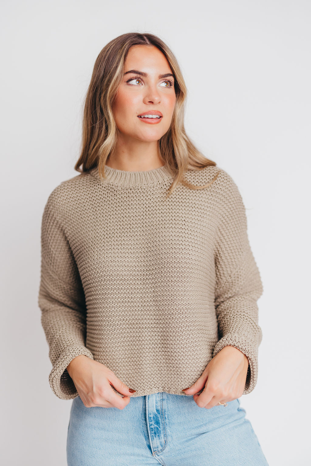 Round Neck Sweater Knitted Top in Grey Mocha