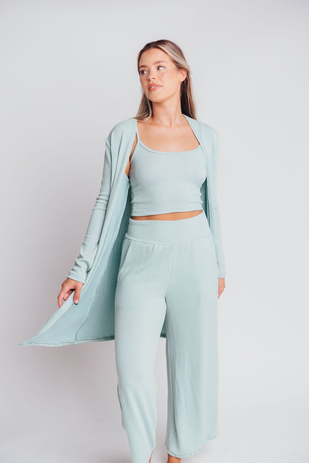 Betsy Ribbed Cardigan in Light Sage