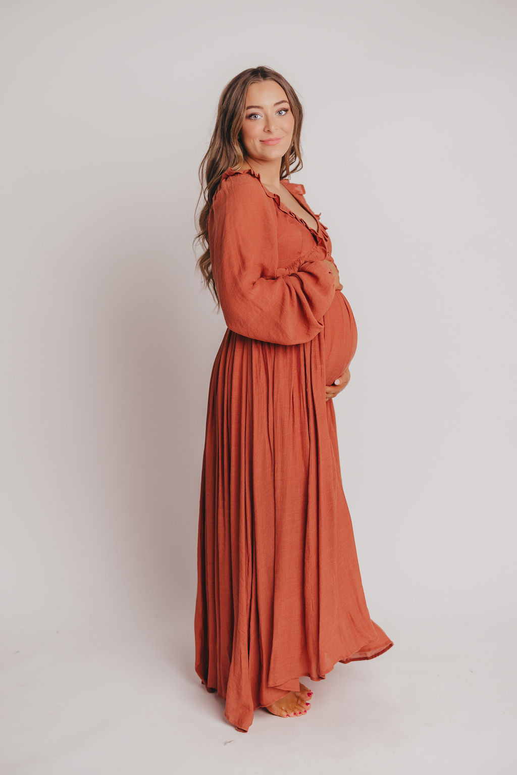 FINAL FEW! Let It Be Ruffled Maxi Dress with Plunging Neckline in