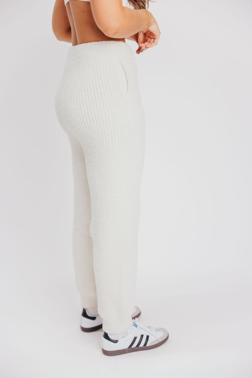 Ida Luxury Soft Ribbed Pants with Pockets in Ivory