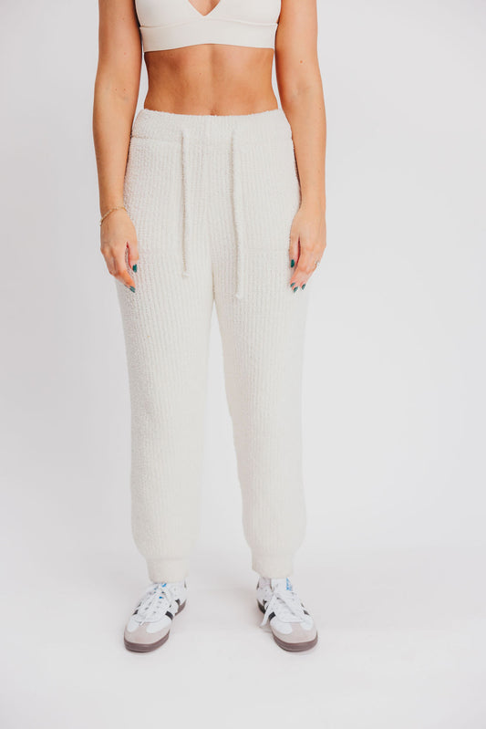 Ida Luxury Soft Ribbed Pants with Pockets in Ivory