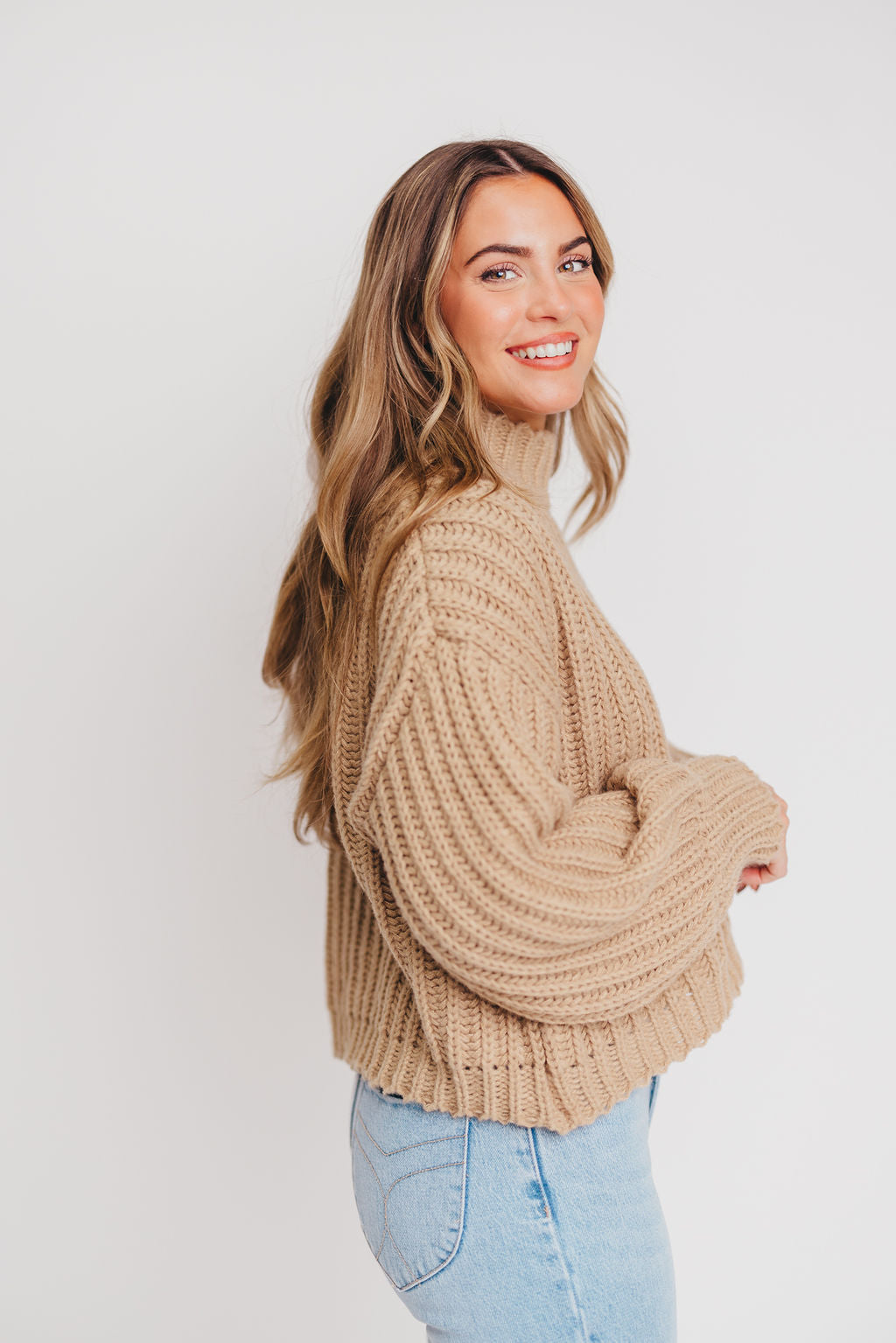 Ribbed knit clearance mock neck sweater