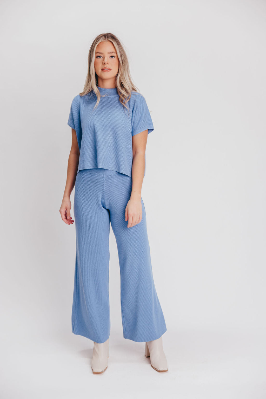 Tripp Knit Top and Pant Set in Blue