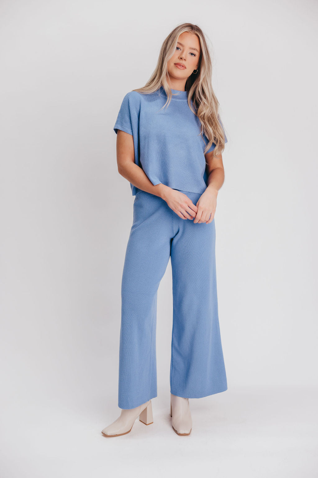 Tripp Knit Top and Pant Set in Blue