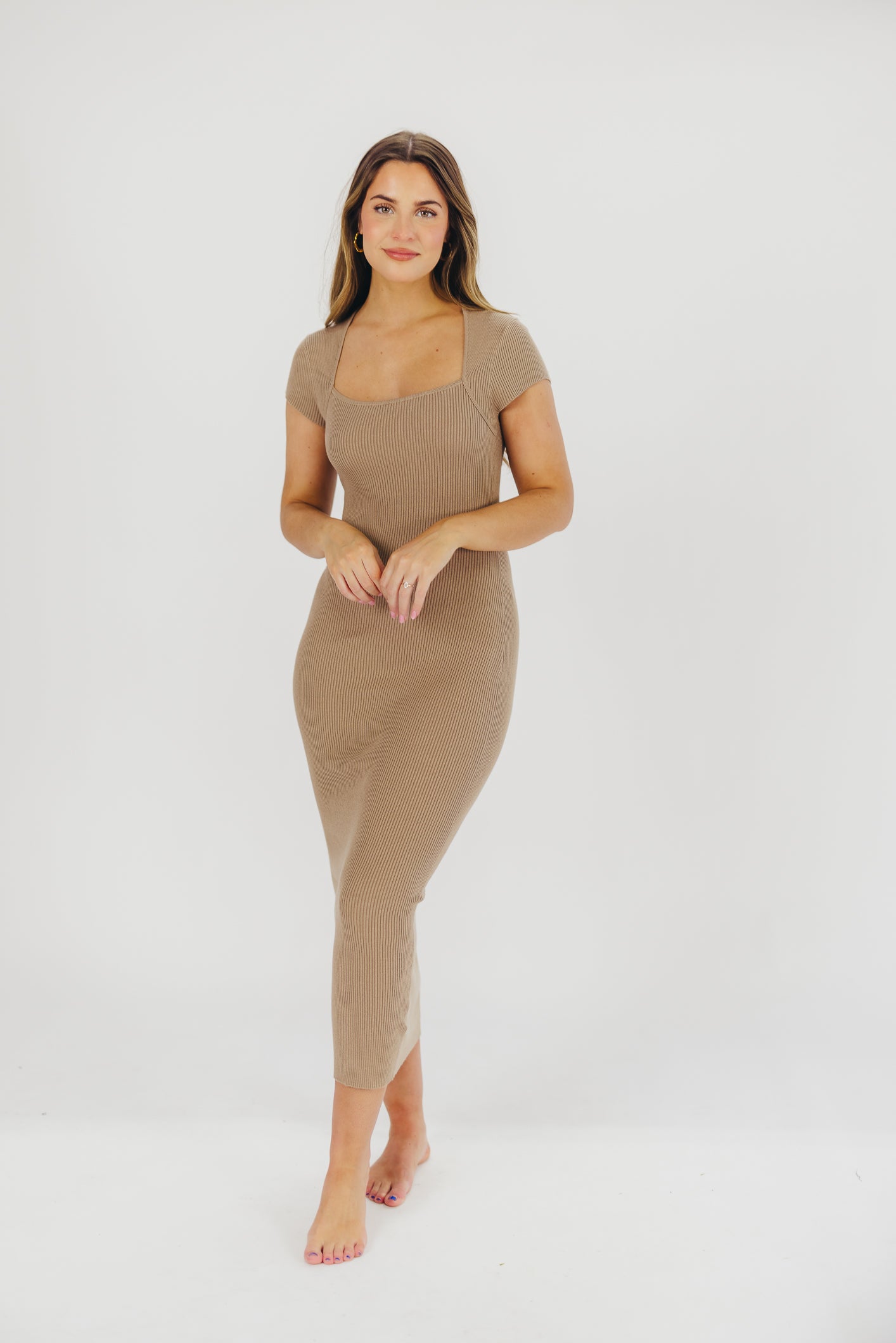 Wren Ribbed Knit Maxi Dress with Square Neckline in Taupe (XS-XL) - Worth Collective Exclusive