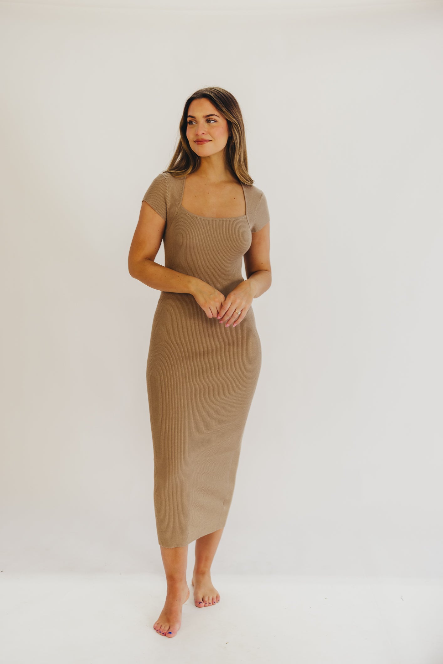 Wren Ribbed Knit Maxi Dress with Square Neckline in Taupe (XS-XL) - Worth Collective Exclusive