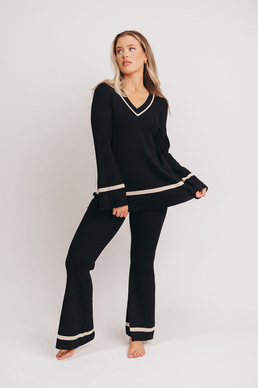 Easton V-Neck Sweater Tunic and Pant Set in Black