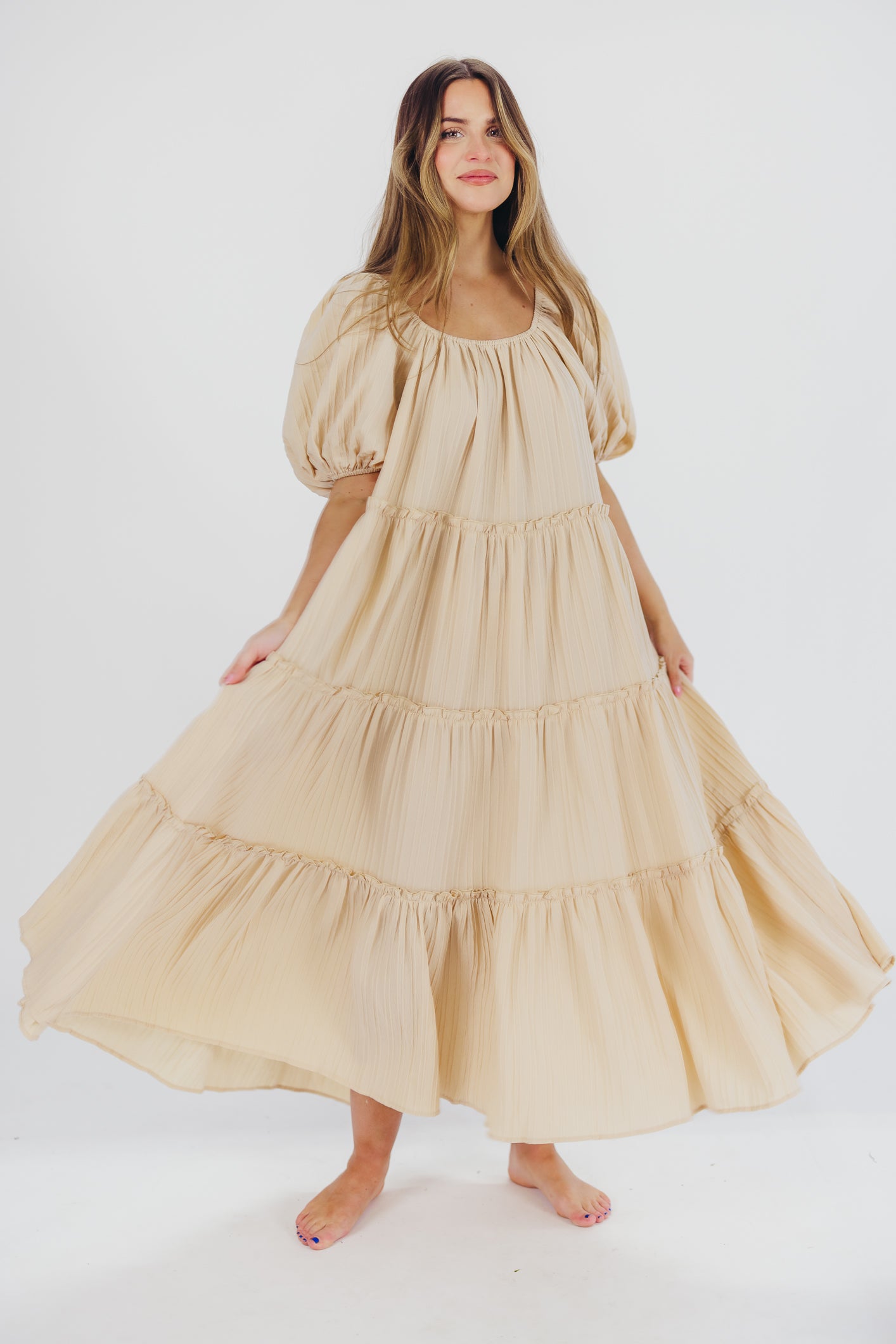 Eva Maxi Tiered Dress in Taupe - Bump Friendly & Inclusive Sizing (S-3XL)