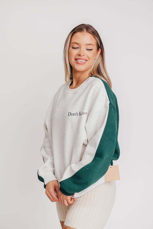 Blythe "Don't Know, Don't Care" Pullover in Green/Heather Grey