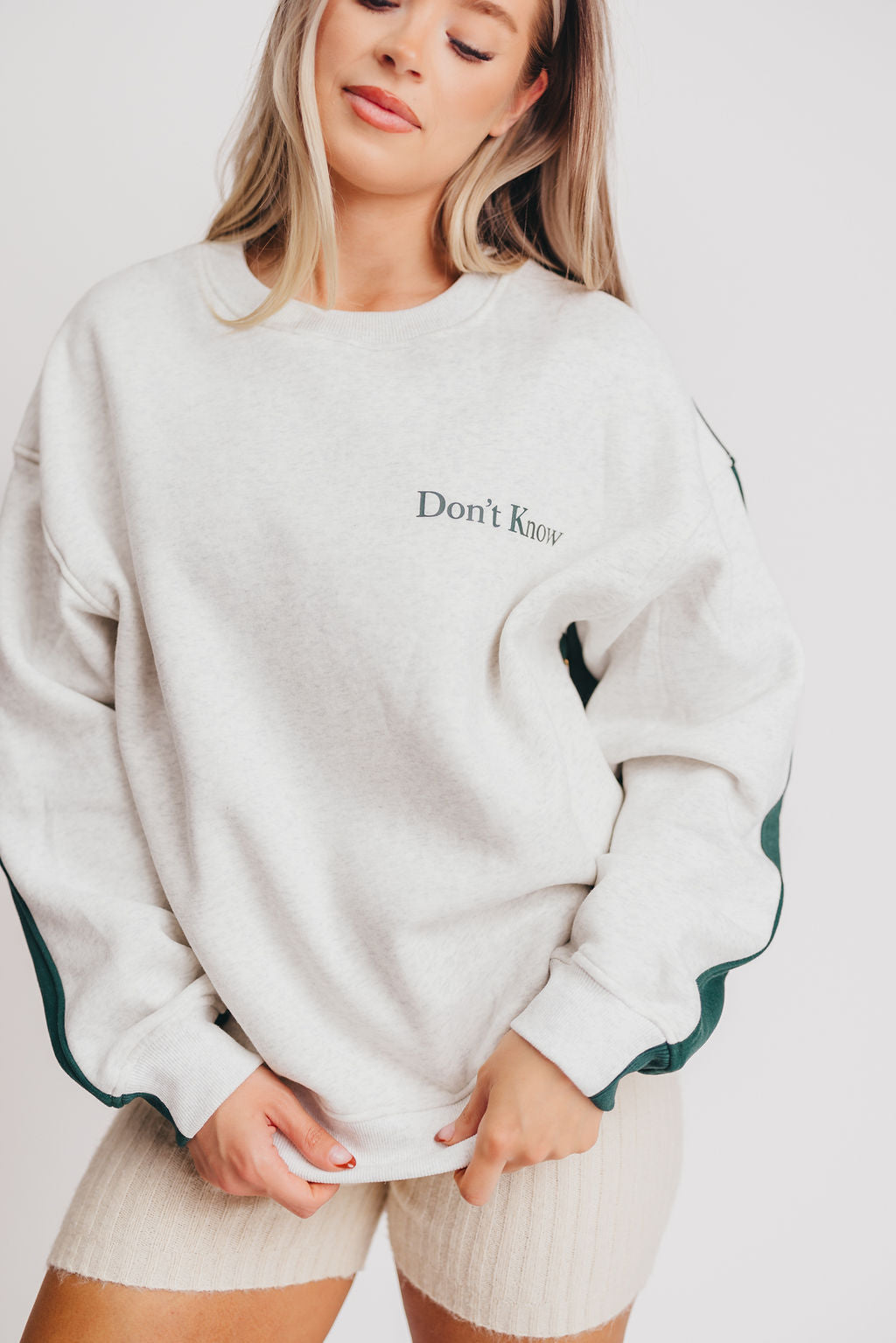 Blythe "Don't Know, Don't Care" Pullover in Green/Heather Grey