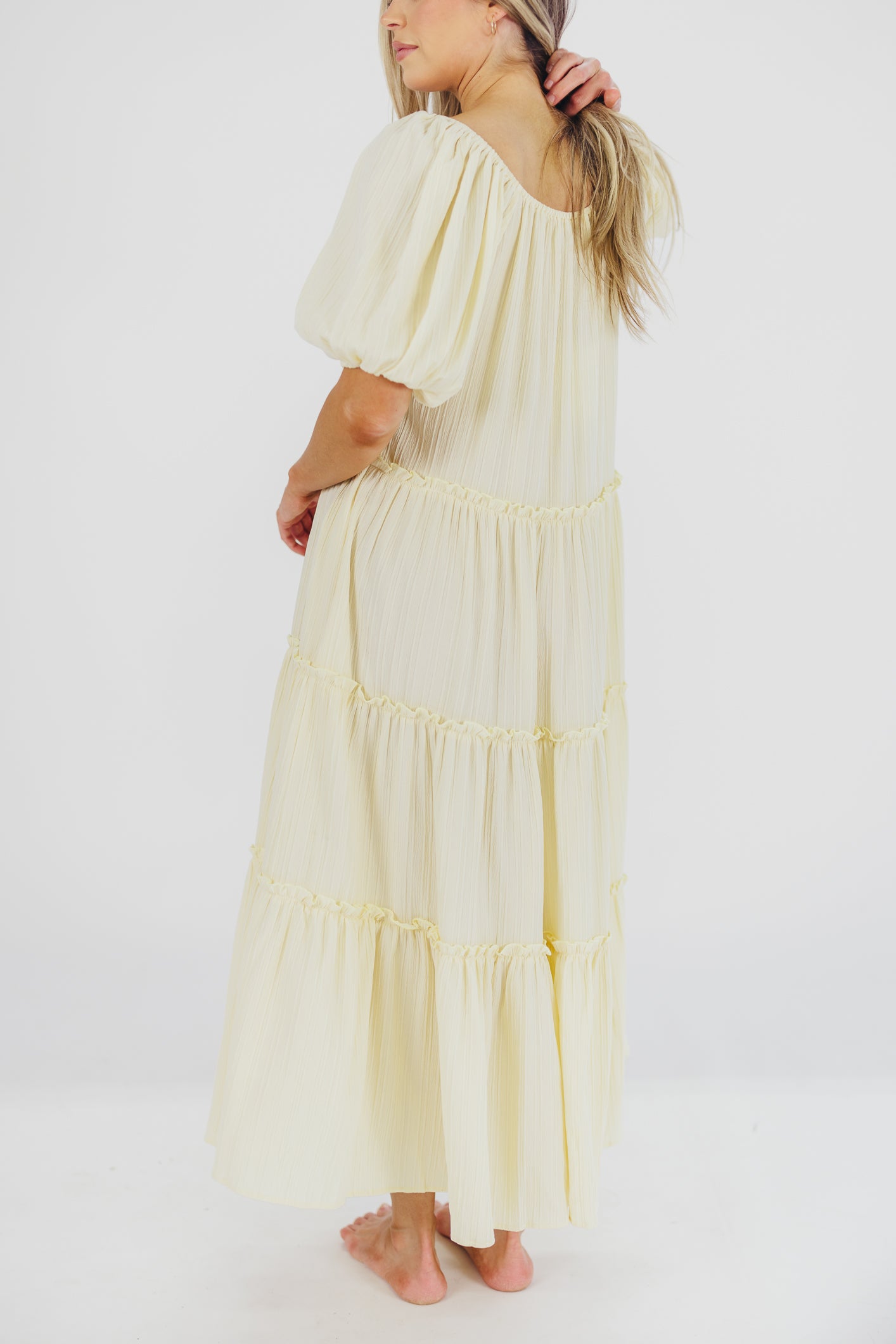 Eva Puffed Sleeve Maxi Dress in Pale Yellow - Bump Friendly & Inclusive Sizing (S-3XL)