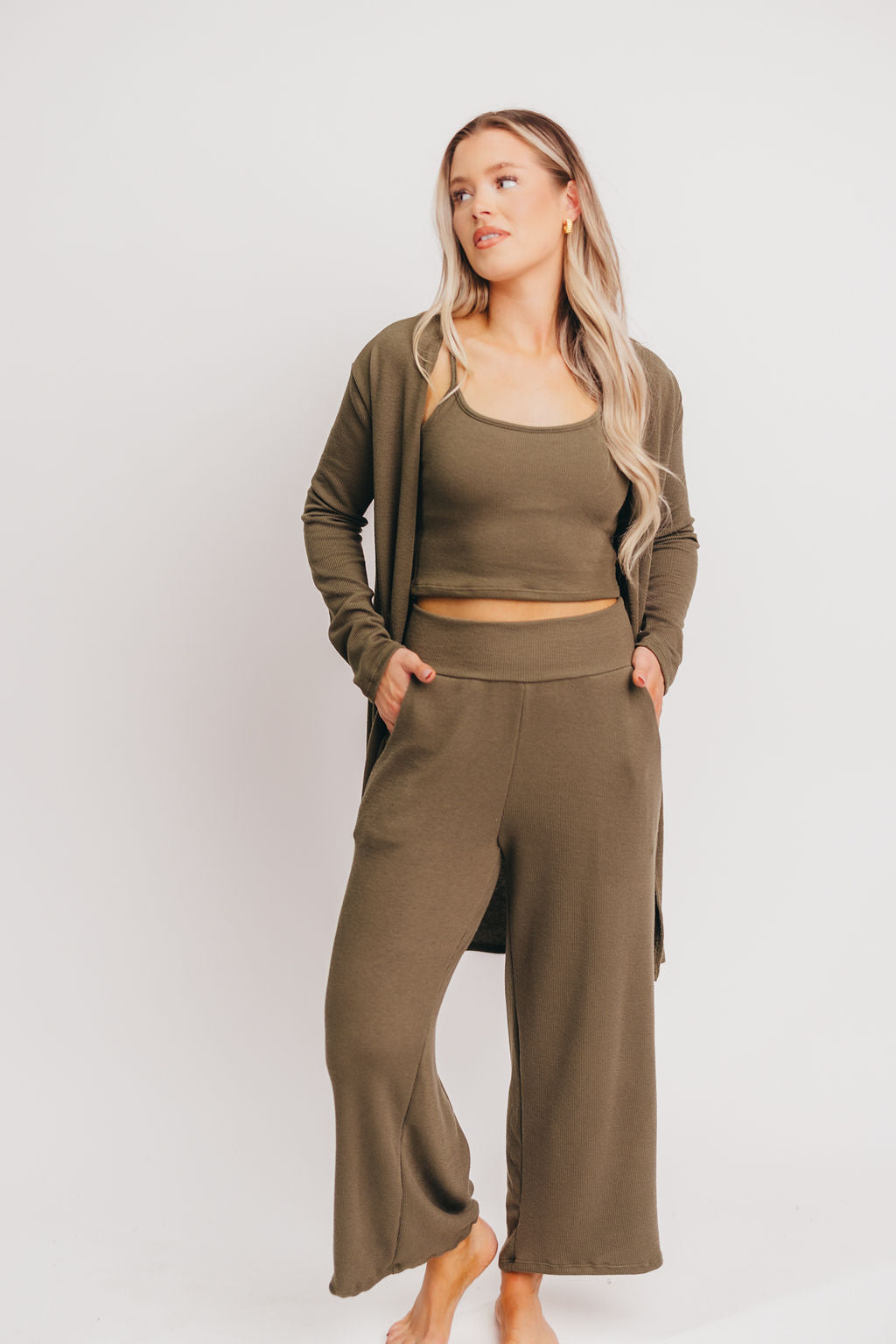 Betsy Ribbed Cardigan in Olive - Inclusive Sizing (S-2X)
