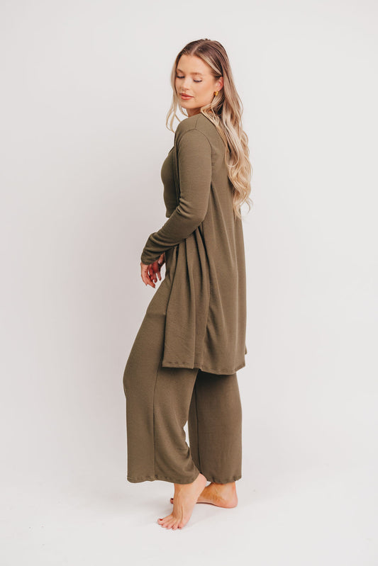 Birdie Ribbed Tank and Wide Leg Pant Set in Olive - Inclusive Sizing (S-2X)