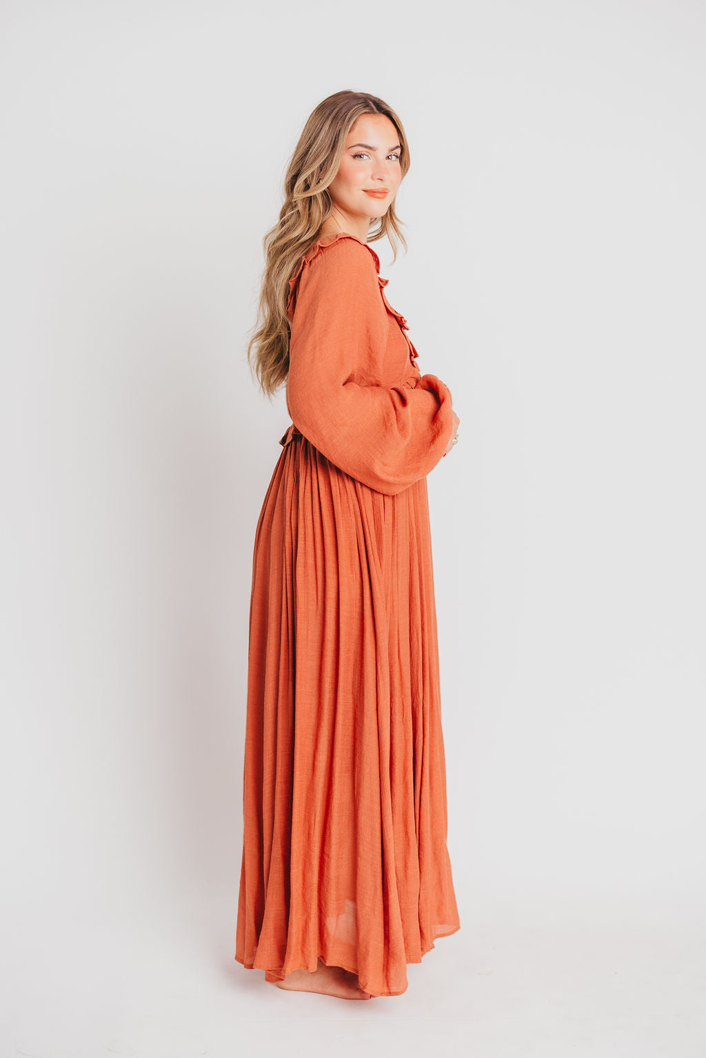 FINAL FEW! Let It Be Ruffled Maxi Dress with Plunging Neckline in