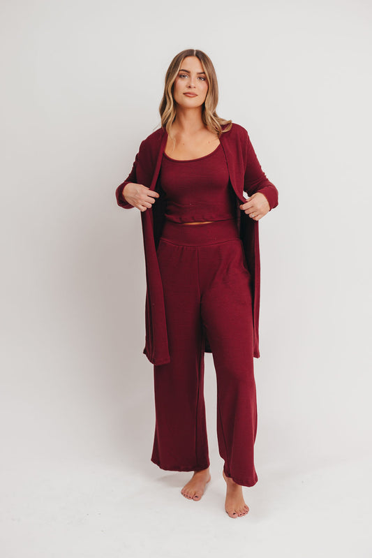 Birdie Ribbed Tank and Wide Leg Pant Set in Burgundy - Inclusive Sizing (S-2X)