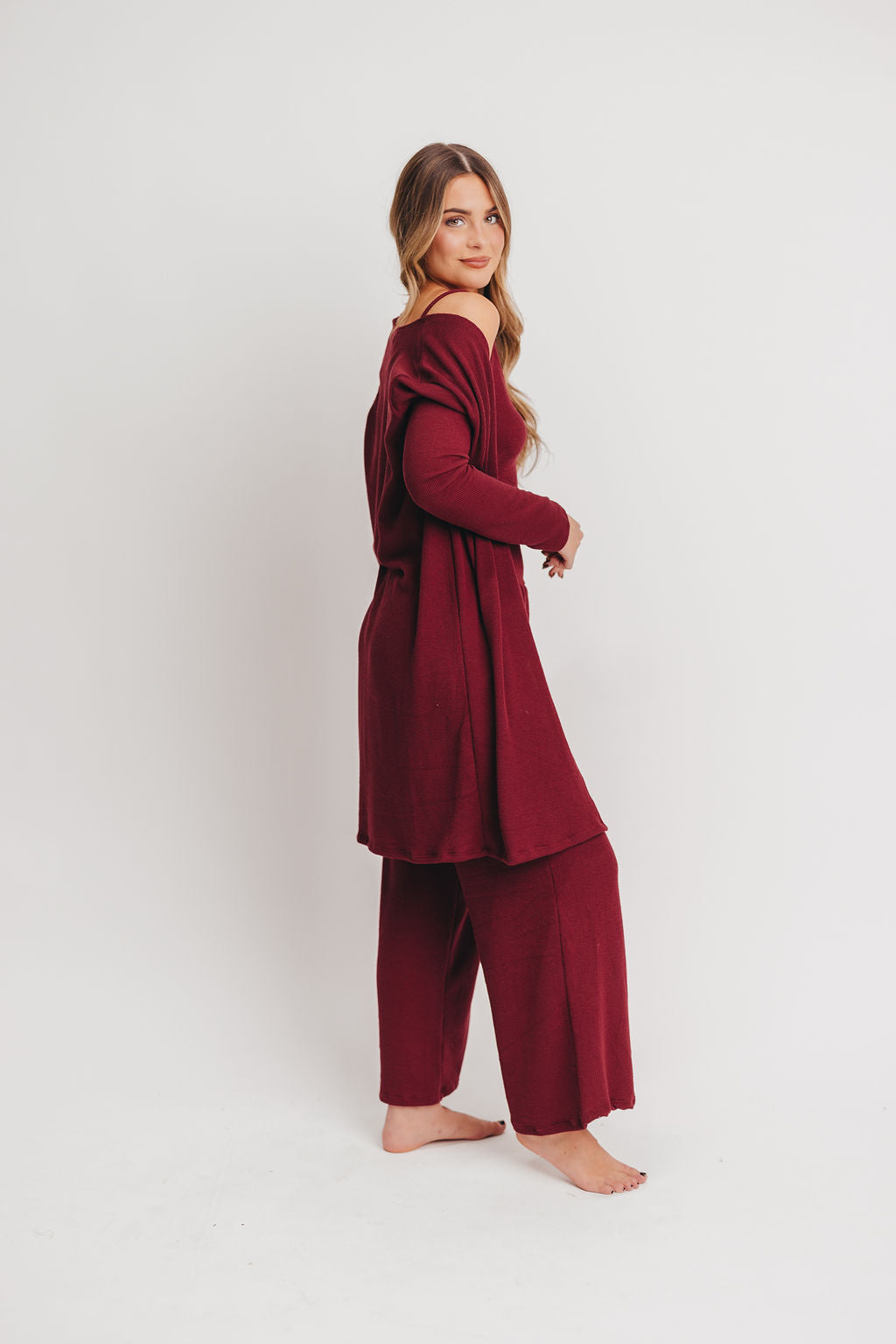 Betsy Ribbed Cardigan in Burgundy - Inclusive Sizing (S-2X)