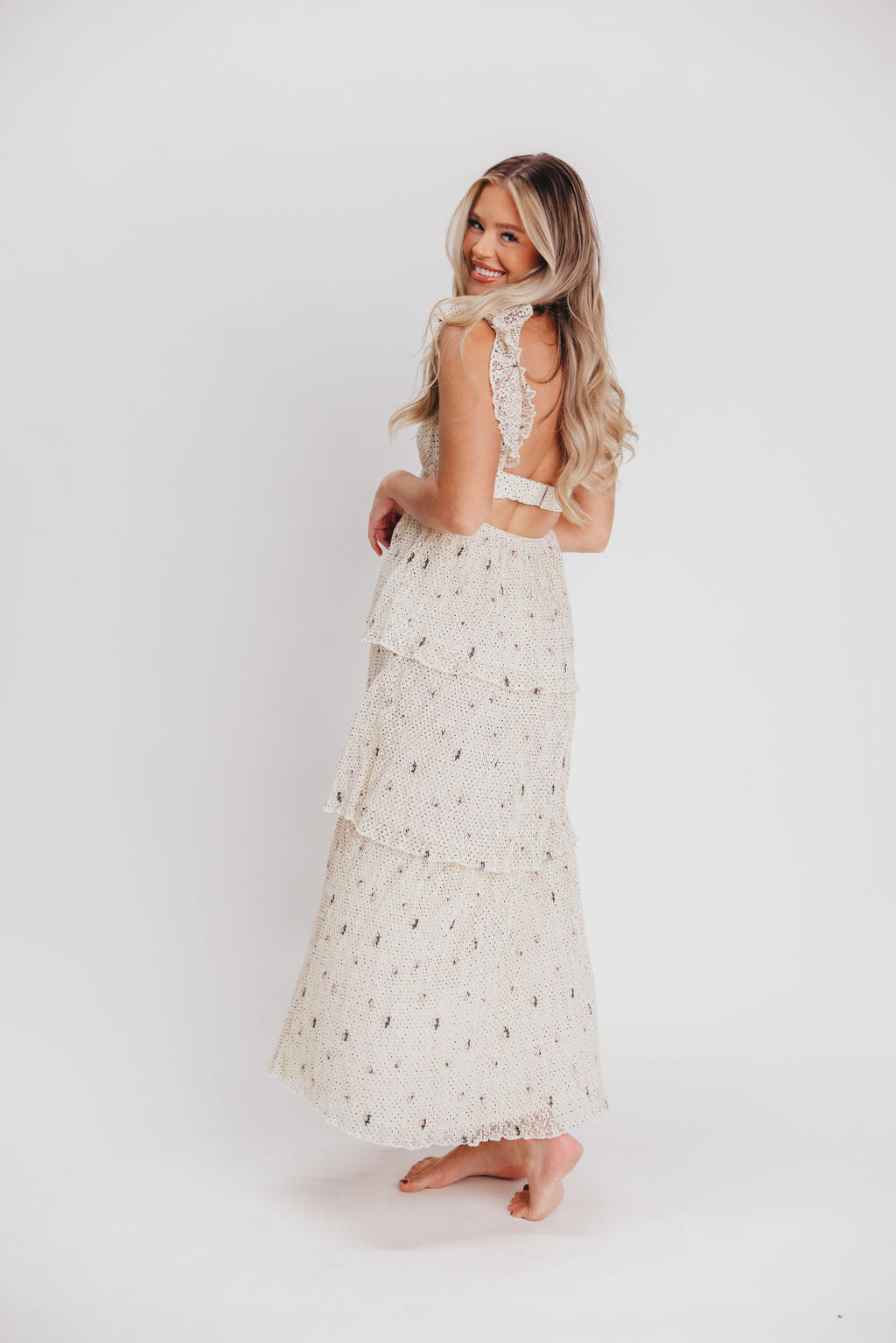 Caroline Maxi Dress in Ivory Polka Dot