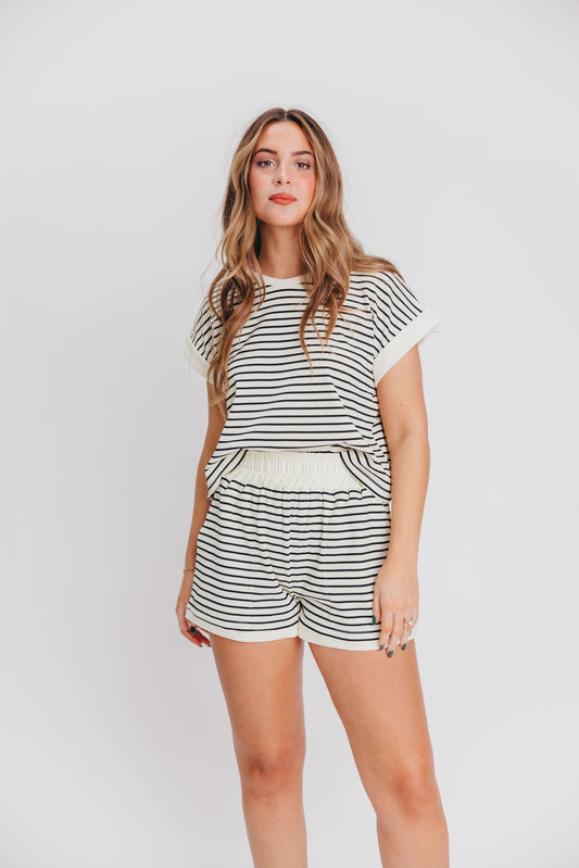 Ramona Textured Knit Shorts in White/Black Stripe (top sold separately)