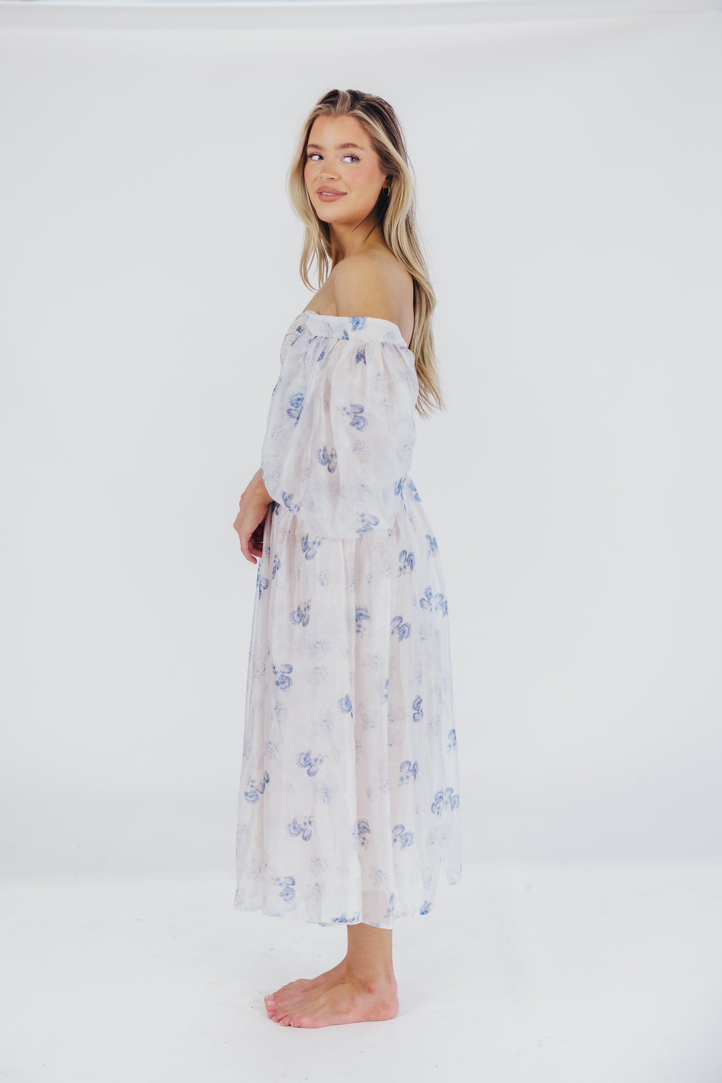 Harlow Maxi Dress in Muted Blue Floral - Bump Friendly & Inclusive Sizing (S-3XL)