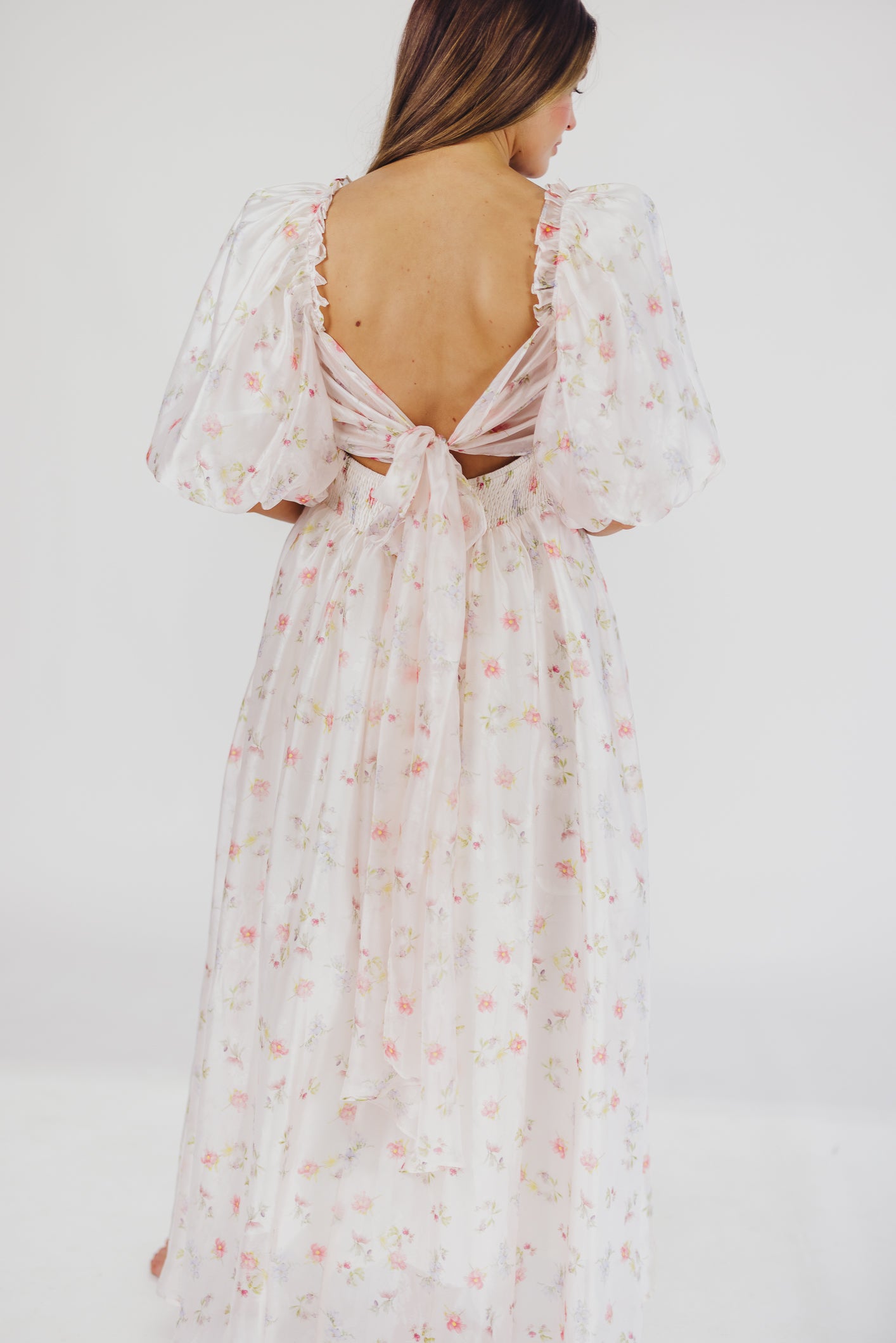 Melody Maxi Dress with Pleats and Bow Detail in Pink Rose Floral - Bump Friendly & Inclusive Sizing (S-3XL) ($40 OFF THIS WEEK)