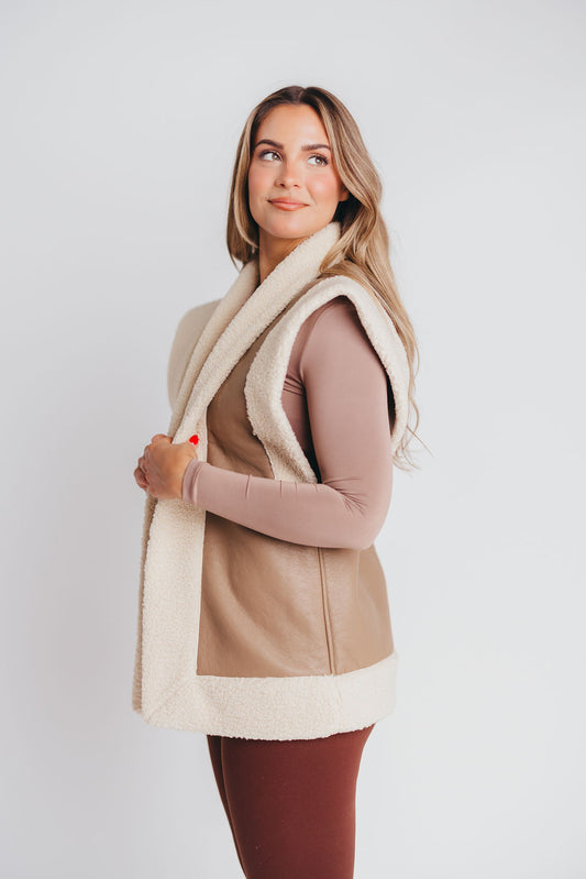 Camilla Vegan Leather Sherpa Vest in Taupe (Low Stock, Cannot Restock)