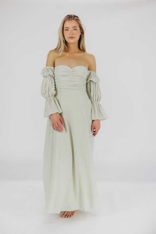 Corrine Off Shoulder Maxi Dress in Mint - Extended Sizes- Bump Friendly - Pre-Order 4/30