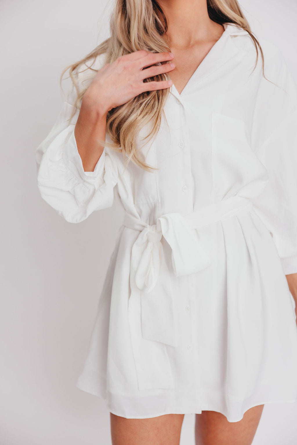 Lawson Blouson-Sleeve Mini Dress in White