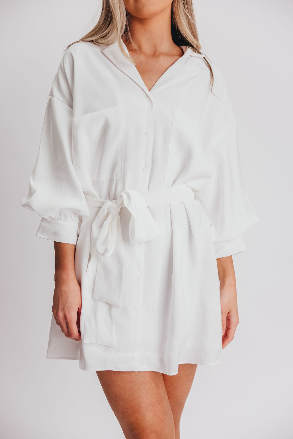 Lawson Blouson-Sleeve Mini Dress in White