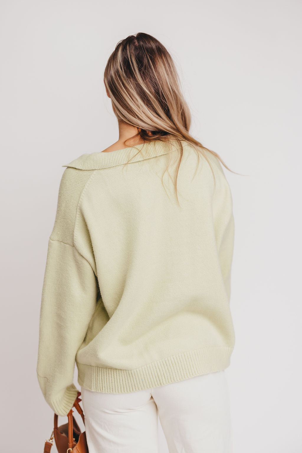 Stratford Collared V-Neck Sweater in Pale Sage