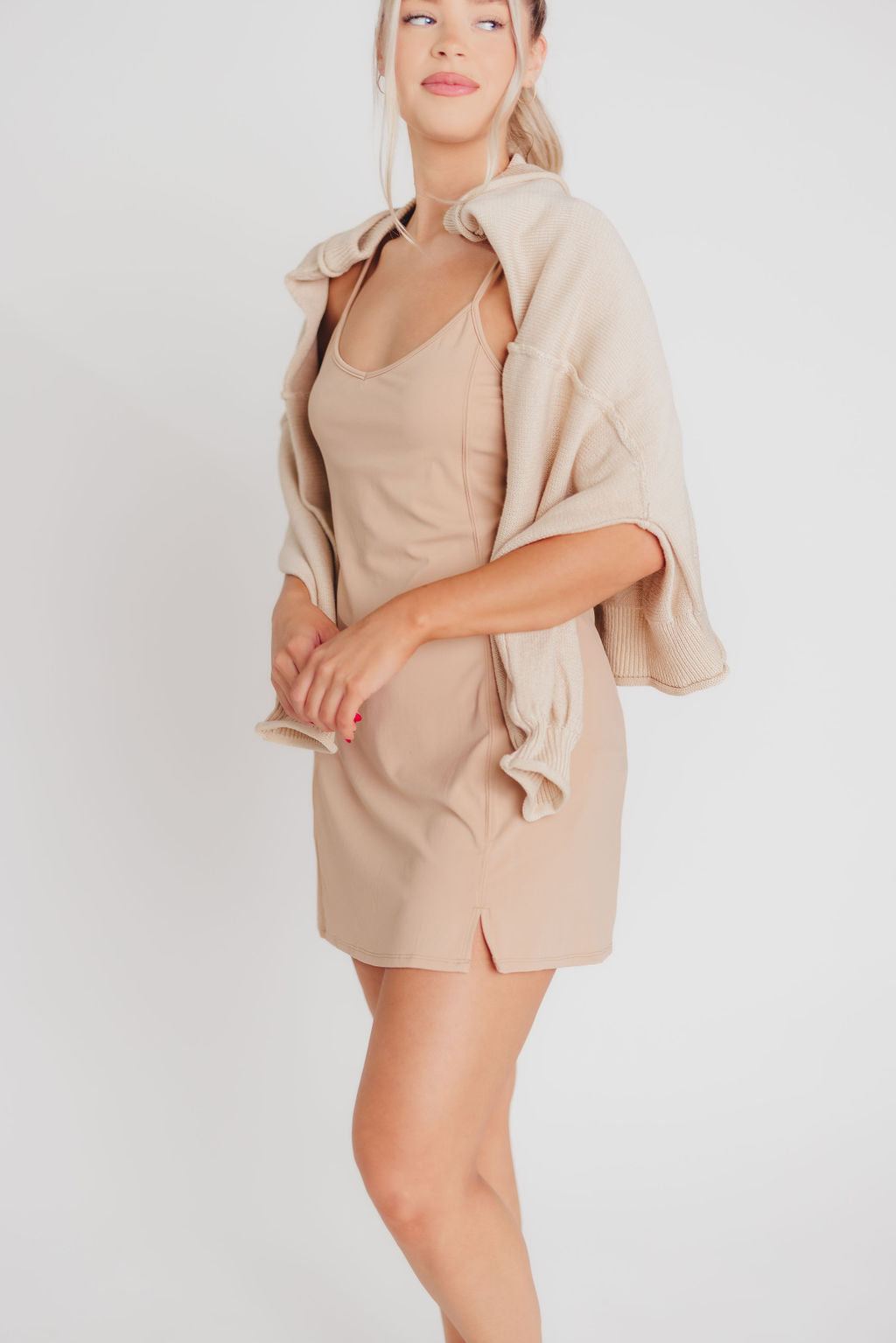 Anaheim Athletic Mini Dress in Taupe