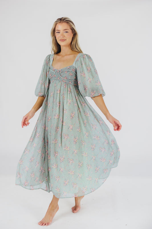 Harlow Maxi Dress in Turquoise Floral - Bump Friendly & Inclusive Sizing (S-3XL)