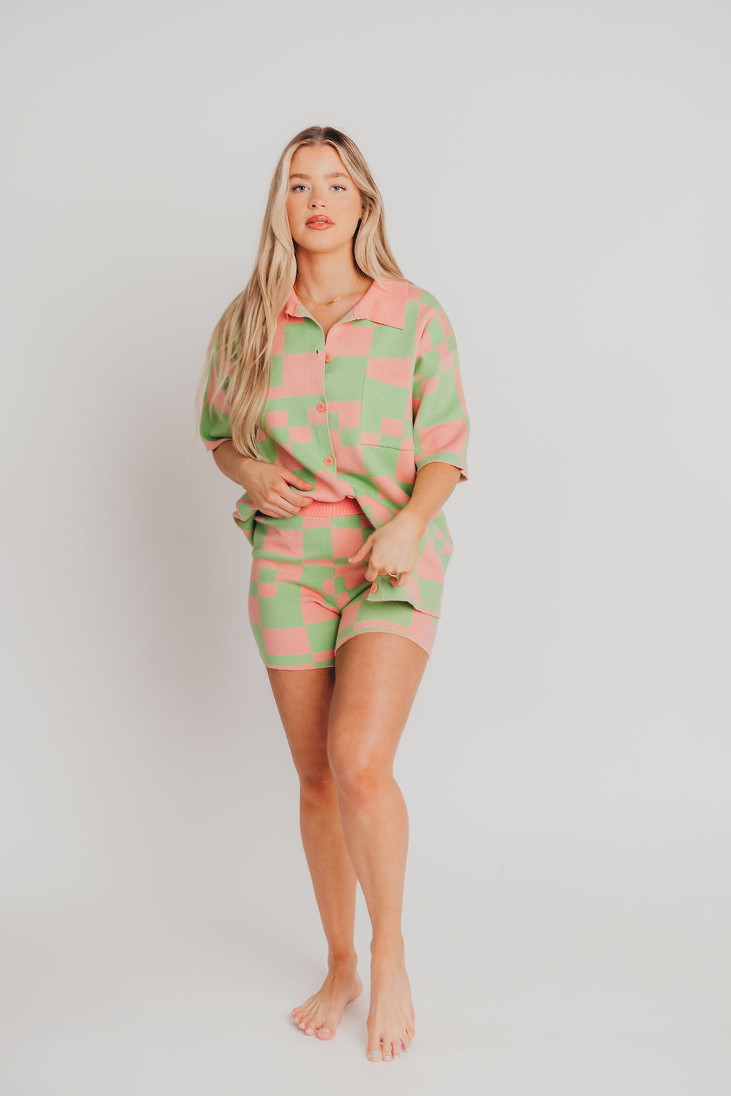 As It Was Button-Up and Shorts Set in Pink and Green