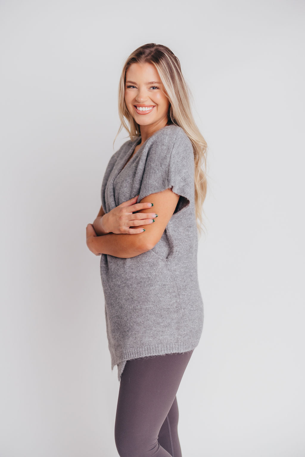 Julie Cross-Over Tunic Sweater in Heather Grey