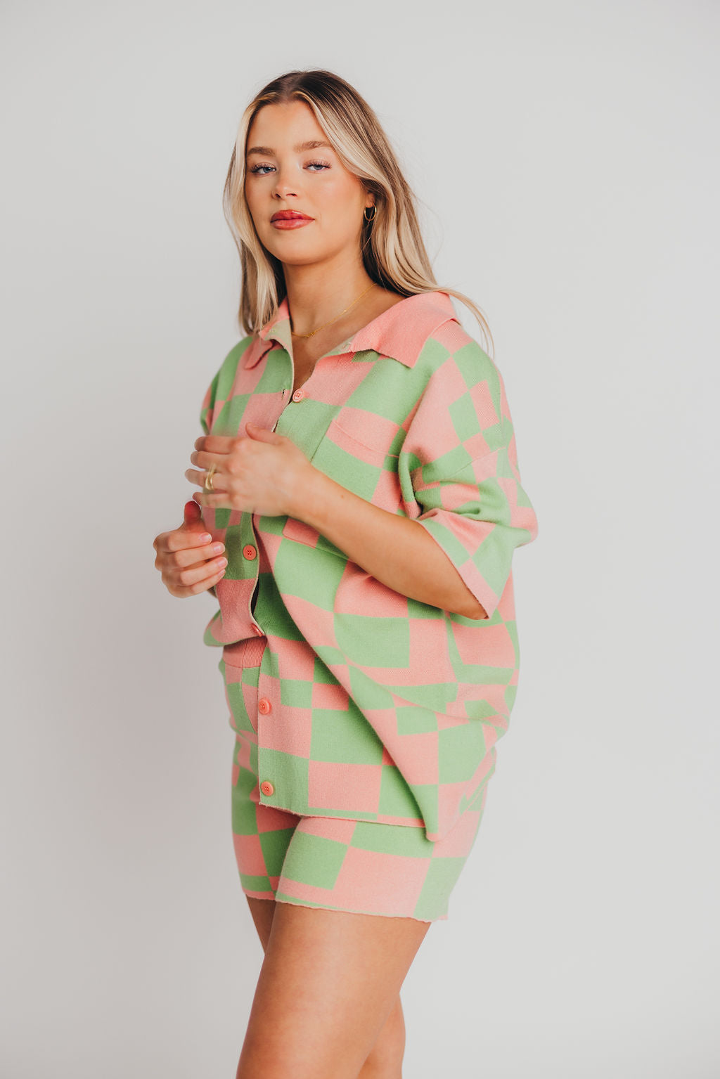 As It Was Button-Up and Shorts Set in Pink and Green