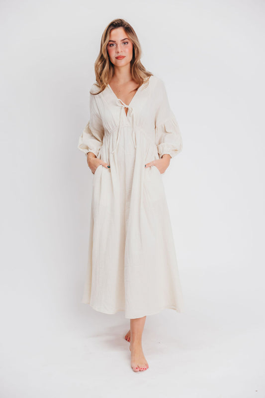 Sasha 100% Cotton Gauze Midi Dress in Soy - Bump Friendly (Restocking in May)