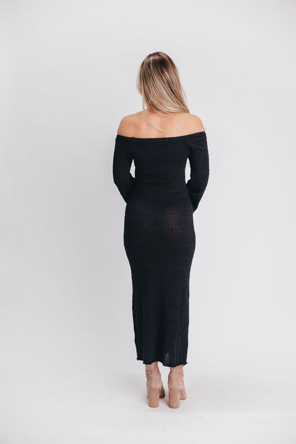 Tanner Knit Off-the-Shoulder Maxi Dress in Black
