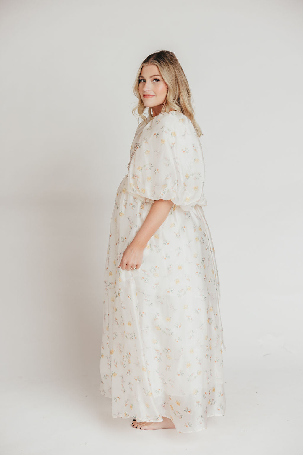 Melody Maxi Dress with Pleats and Bow Detail in Yellow Rose Floral - Bump Friendly & Inclusive Sizing (S-3XL) ($40 OFF THIS WEEK)